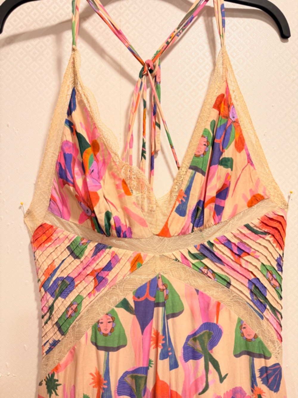 Farm Rio Fairies Sand Viscose Slip Midi Dress Boho Tropical Vacation Size Medium - Picture 11 of 16